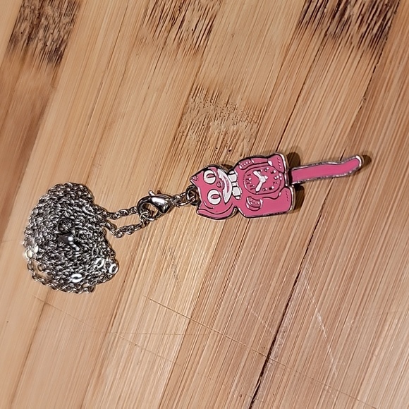 Honeysuckle Pink Kit-Cat Klock clock clip on charm necklace - Picture 4 of 5
